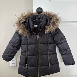 H&M Black Quilted Jacket with Zipper 3-4T